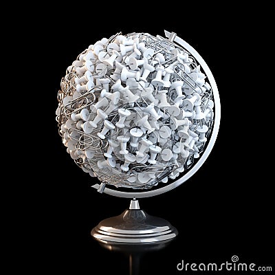 Abstract Globe Created Of Clips And Pins On Black Stock Photo