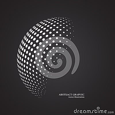 Abstract globe dotted sphere, 3d halftone dot effect. White colo Cartoon Illustration