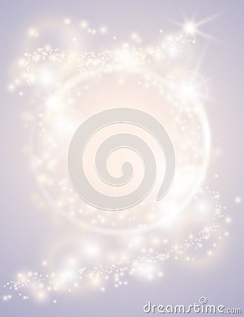 Abstract glow light spark circle frame bright Christmas background. Sparkling festive design poster. Glitter magic round border Vector Illustration