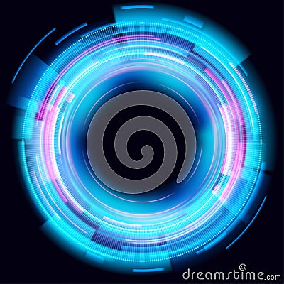 Abstract glowing circles on black background. Magic circle light effects. Illustration isolated on dark background Vector Illustration