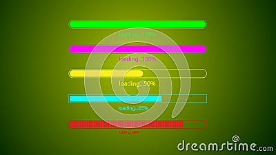 Abstract glowing colorful waiting loading bar illustration on green background Cartoon Illustration