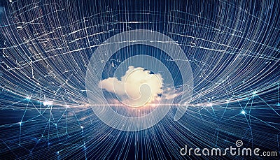 Abstract glowing data cloud network in the sky symbolizing unified digital collaboration Stock Photo