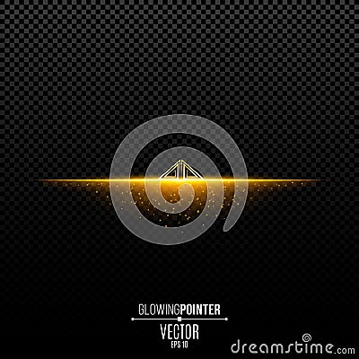Abstract glowing golden pointer with pattern up. Magic arrow with illumination and glowing lights with particles. Pointer for the Cartoon Illustration