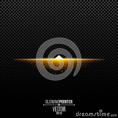 Abstract glowing golden pointer up. Magic arrow with illumination and glowing lights with particles. Pointer for the player interf Cartoon Illustration