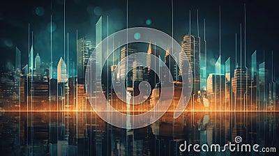 Abstract glowing image of business graph holograph generative AI Stock Photo
