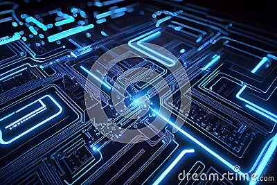 abstract glowing microchip. Generative AI Stock Photo