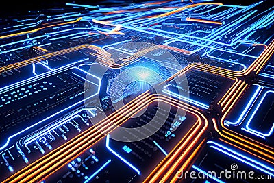 abstract glowing microchip. Generative AI Stock Photo