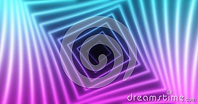 Abstract glowing neon squares swirling blue and purple lines energy futuristic Stock Photo