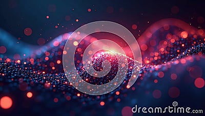 Abstract glowing particles form dynamic mesh network node electric Cartoon Illustration
