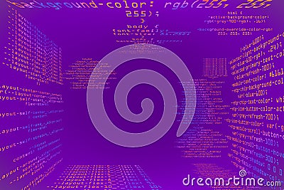 Abstract glowing purple coding programming background with mock up place. Big data and code concept. Stock Photo