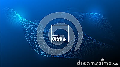 Abstract glowing wave shape on dark blue background. Minimal futuristic backdrop Vector Illustration