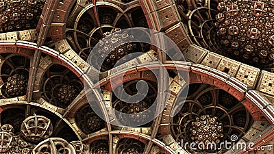Abstract gold background, golden structures and constructions, 3d render illustration Cartoon Illustration