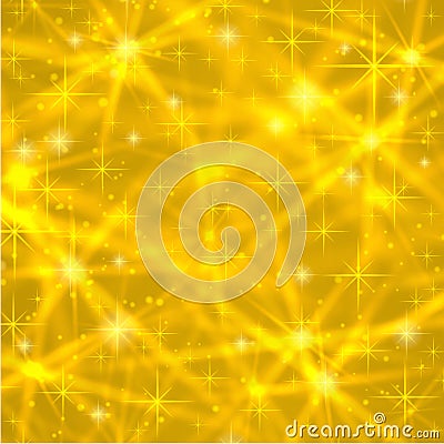 Abstract gold background with sparkling twinkling stars. Cosmic shiny galaxy (atmosphere). Holiday blank texture for Christmas Vector Illustration