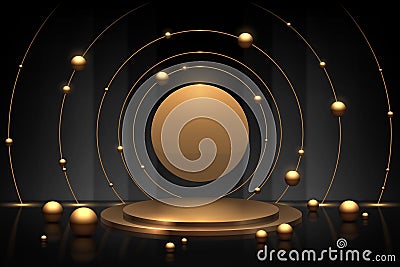 Abstract gold and black circle podium background Stock Photo