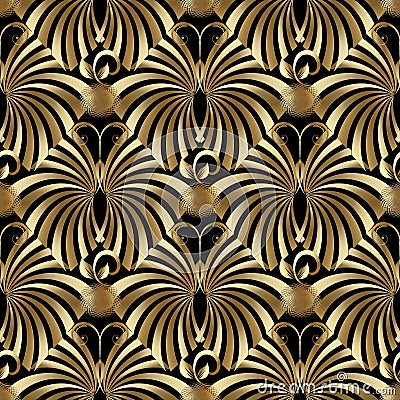 Abstract gold butterflies seamless pattern. Vector Illustration