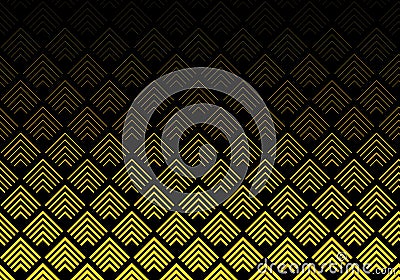 Abstract gold color chevron lines pattern on black background. Geometric tracery Vector Illustration