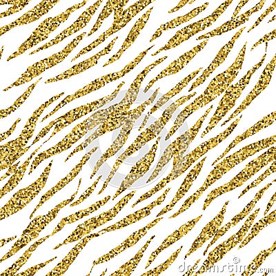 Abstract gold glitter animal print white seamless pattern. Zebra, tiger stripes, lines. Striped repeating background texture. Vector Illustration