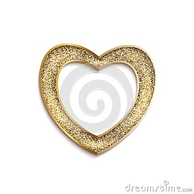 Abstract gold grain frame of heart shape with sand texture and metal smooth borders Vector Illustration