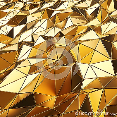 Abstract gold polygons 3D rendering background. Stock Photo