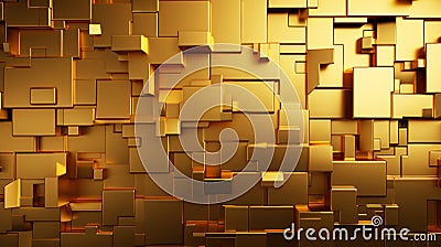 Abstract gold puzzle background, wall of shiny metal pieces, pattern of golden blocks. Concept of business, game, design, jigsaw, Stock Photo