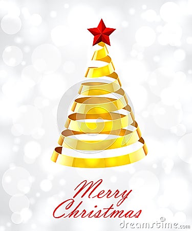Abstract Gold Ribbon Christmas Tree On White Background Stock Photo