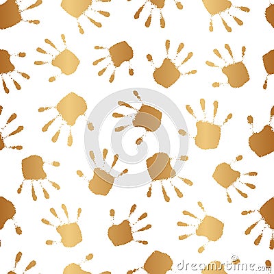 Abstract gold seamless pattern. Golden handprint. Repeated happy hand print. Funny background for design wallpapers, prints. Repea Vector Illustration