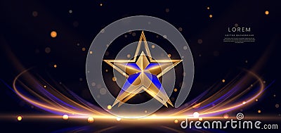 Abstract gold star with light ray on dark blue background with lighting effect sparkle. Luxury template celebration award design Vector Illustration