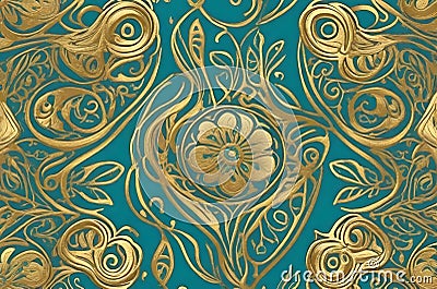 abstract Gold and turquoise flower pattern art Stock Photo