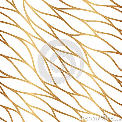 Abstract gold wavy lines. Elegant golden twist line. Beauty shining striped seamless pattern. Repeating backdrop. Hand drawn desig Cartoon Illustration