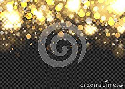 Golden bokeh lights on transparent background Vector Illustration