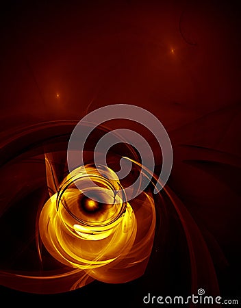 Abstract golden composition of weird and abstract element. Red and yellow spotlights in darkness. Stock Photo