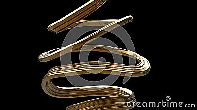 Abstract golden curve shape coiling around itself - isolated on black background Stock Photo
