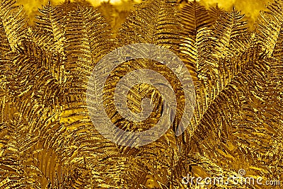 Abstract golden fern leaves background close up, fantastic gold colored bracken foliage texture, decorative yellow frond leaf Cartoon Illustration