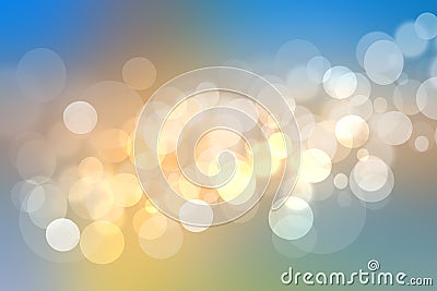 Abstract golden festive background texture with white and blue lightening bokeh circles. Beautiful texture Stock Photo