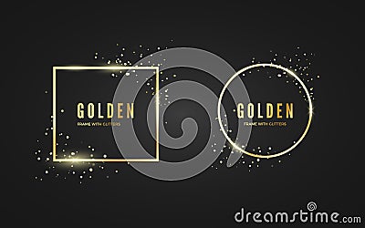 Abstract Golden Frame with glitter and sparcle effect for banner and poster. Gold square ans circle shape frames. Vector Illustration