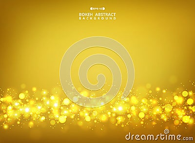 Abstract of golden glitters bokeh on gold gradient background Vector Illustration