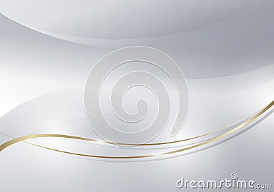 Abstract golden glowing wave lines on white and gray curved clean background luxury style Vector Illustration