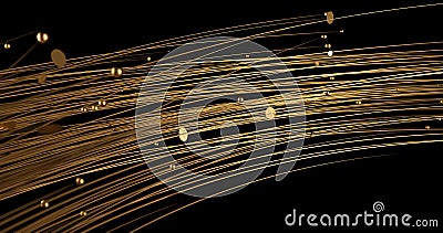 Abstract golden lines and spheres on black background with bokeh. Luxury gold concept polygonal 3d rendered illustration Stock Photo