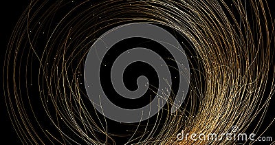 Abstract golden lines and spheres on black background with bokeh. Luxury gold concept polygonal 3d rendered illustration Stock Photo