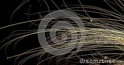 Abstract golden lines and spheres on black background with bokeh. Luxury gold concept polygonal 3d rendered illustration Stock Photo