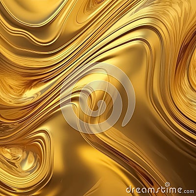 Abstract golden liquid wavy background. Metallic dynamic design. Generative AI Stock Photo