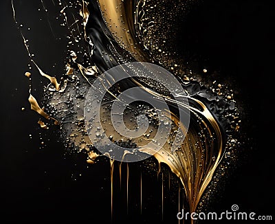 Abstract golden luxury. black and gold tones painting background. Thick paint Light black splatter. Realistic and naturalistic Stock Photo