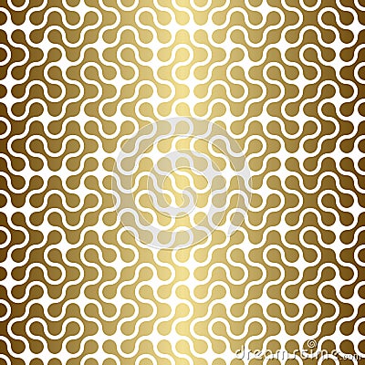 Abstract golden Metaballs path Geometric Seamless luxury Pattern. Gold Metaball Shapes damask background. Thin white line maze Vector Illustration