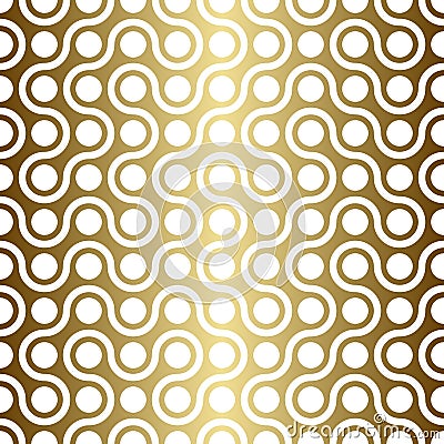 Abstract golden Metaballs path Geometric Seamless luxury Pattern. Gold Metaball Shapes damask background. Thin white line maze Vector Illustration