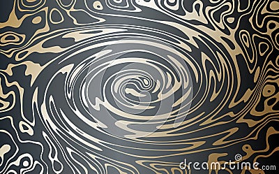 Vector. Gold on a dark background. Abstract image of marble. A swirling stream of gold metal. Vector Illustration