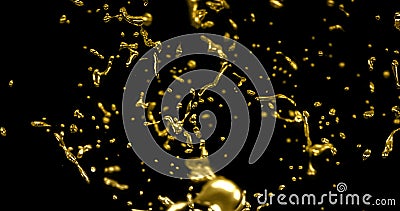 Abstract golden metallic water splash luxury gold effect with drops on black background, with alpha channel, concept of luxury stock video footage Abstract golden metallic water splash luxury gold effect with drops on black background, with alpha channel, concept of luxury stock video footage
