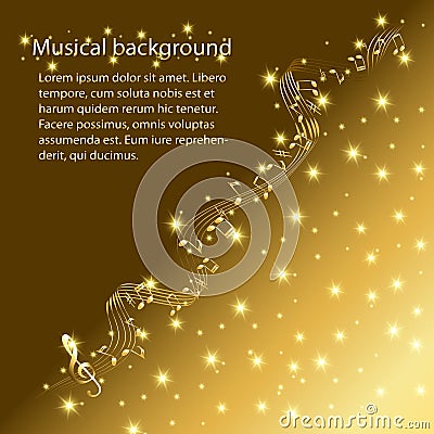 Abstract musical background with gold stave Stock Photo