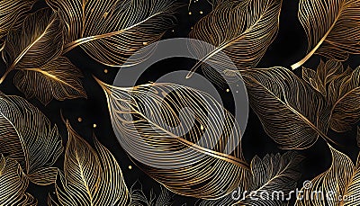 Abstract golden outline leaves template, artistic cover design, colorful luxury backgrounds Cartoon Illustration