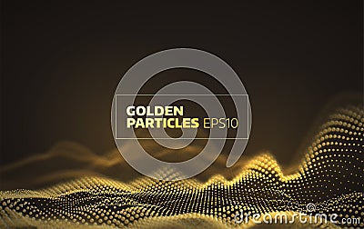 Abstract golden particles grid. 3d network background Vector Illustration