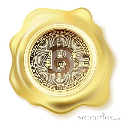 Abstract golden seal wax Bitcoin. Vector Illustration
